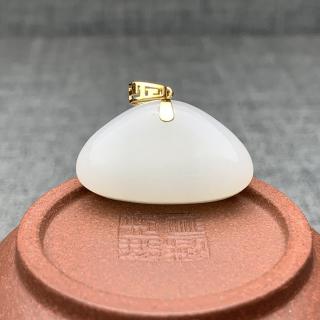 新疆和田玉羊脂玉平安牌包金挂坠～