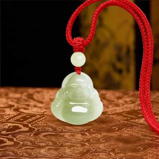 和田玉弥勒佛吊坠【岛内直发】天然女款佛公平安玉石项链 【浅晴水/红色绳】宫廷级和田玉-大号【30*30m