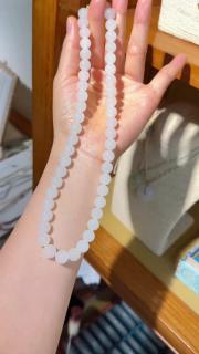 新疆和田玉项链女羊脂白玉项链圆珠链子佛珠手串收藏级附证