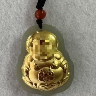 金镶玉吊坠观音男款天l然和田玉弥勒佛999金3d硬金转运 大号佛红心黑