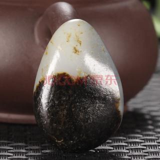 和田玉籽料 经典黑皮烟青 原石 16克 天福博光玉器